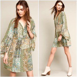 Anthropologie Amelie Kimono Silk Dress Bell Sleeve